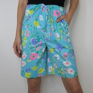 Vintage 60’s Sea Waves Light Blue Floral Bermuda Shorts